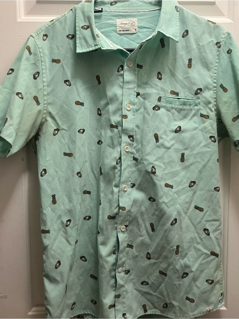 Sovereign Code short-sleeve button-down shirt all-over pineapple Size M Green